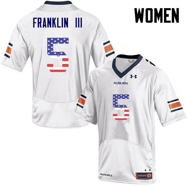 Women #5 John Franklin III Auburn Tigers USA Flag Fashion College Football Jerseys-White - Click Image to Close